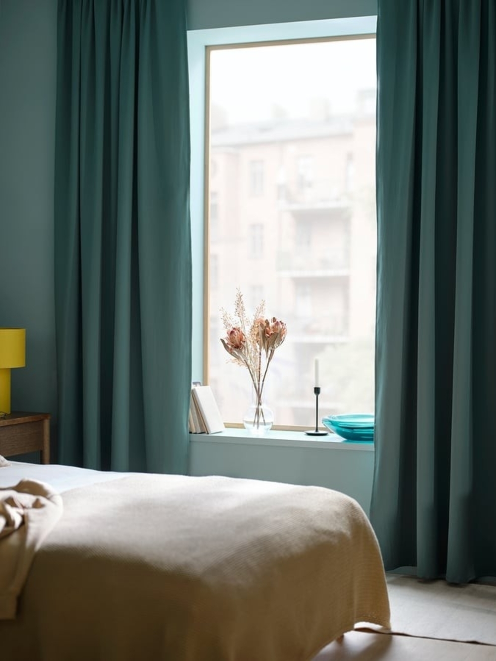 Ikea MAJGULLRoom darkening curtains, 1 pair, dark gray-turquoise